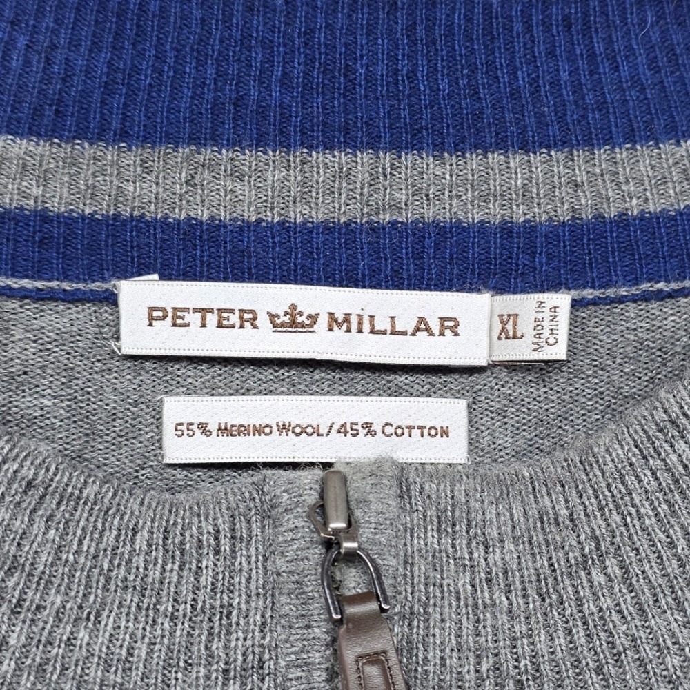 Peter Millar Mens XL Grey Merino Wool Cotton Blend Quarter Zip Sweater Mock Neck - Picture 2 of 7